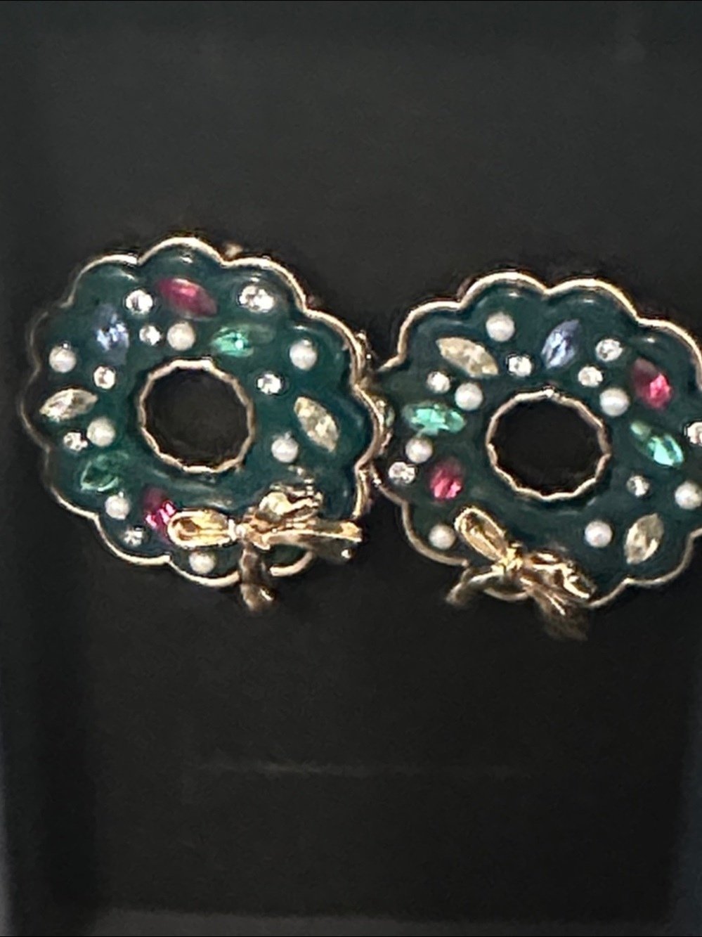 Talbots Gold-Tone Wreath Stud Earrings with Green Enamel and Multicolor Stones
